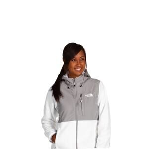 The North Face Women’s M Gray White Fleece Hooded Jacket Nylon Panel Full Zip